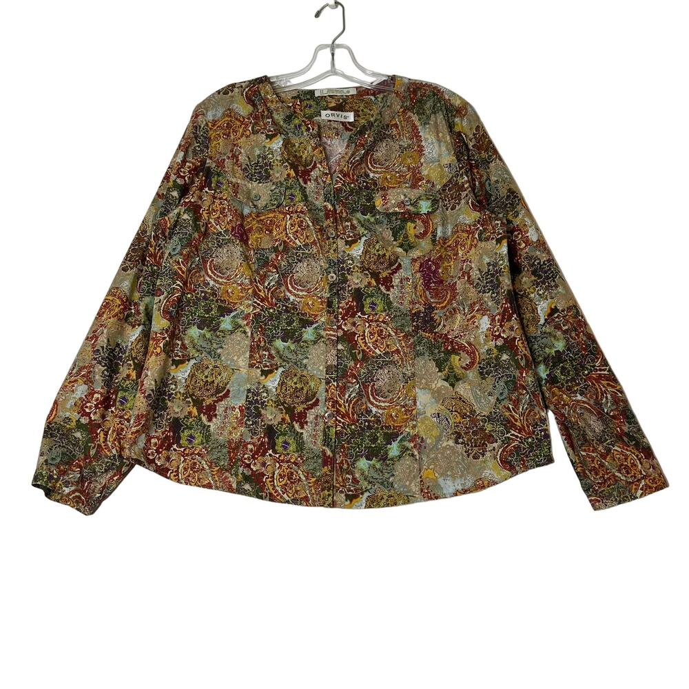 Orvis Long Sleeve Floral Cotton Button Up Shirt Multicolor Womens 16